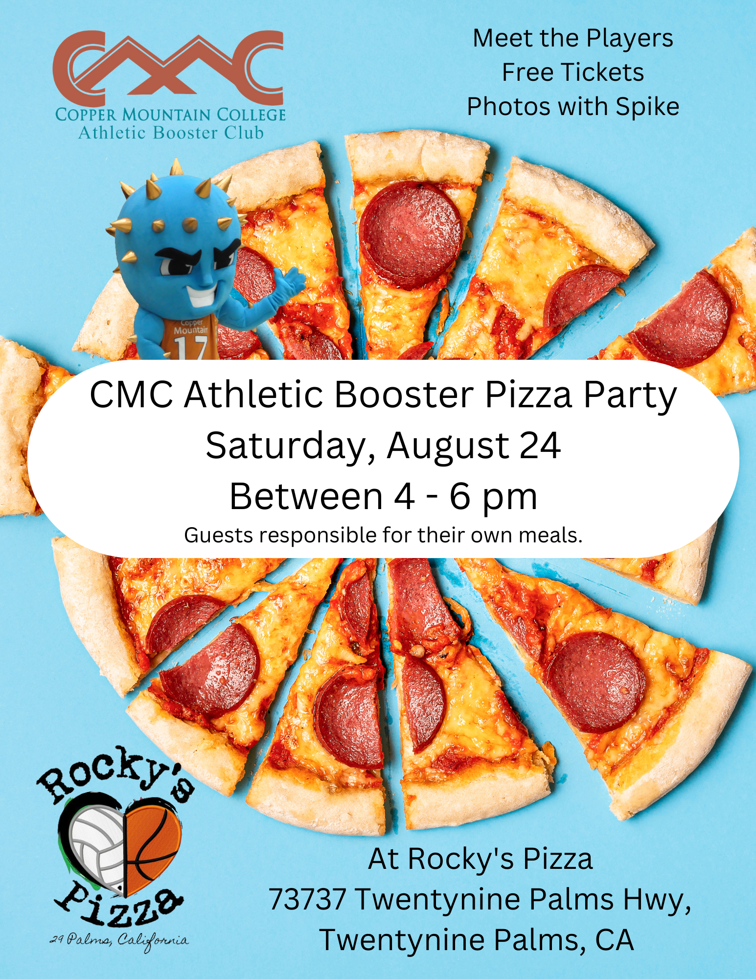 Flyer for CMC Athletic Booser Pizza Party